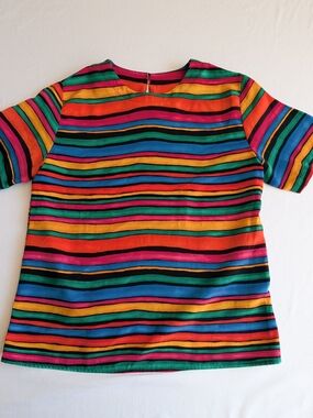 Renaissance Sportswear Vintage 80s Multicolor Striped Wavy Print Size M Petite
